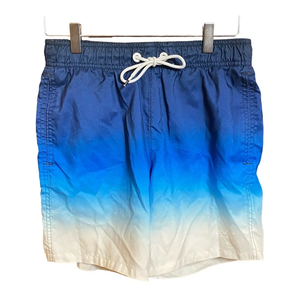 Hollister Men's Blue & White Ombre Swim Trunks Shorts Size XS